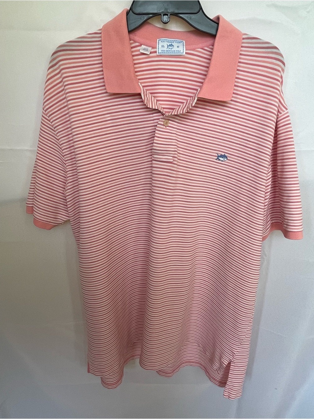 Southern Tide Men’s XL Coral White Striped Skipjack Polo Shirt